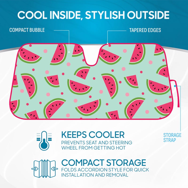 BDK Fresh Watermelons Front Windshield Sunshade Accordion Folding Style Auto Shade for Car Truck SUV Van Blocks UV Rays Sun Visor Protector Easy Setup Keeps Your Vehicle Cool - 58 x 27 inches - Image 2